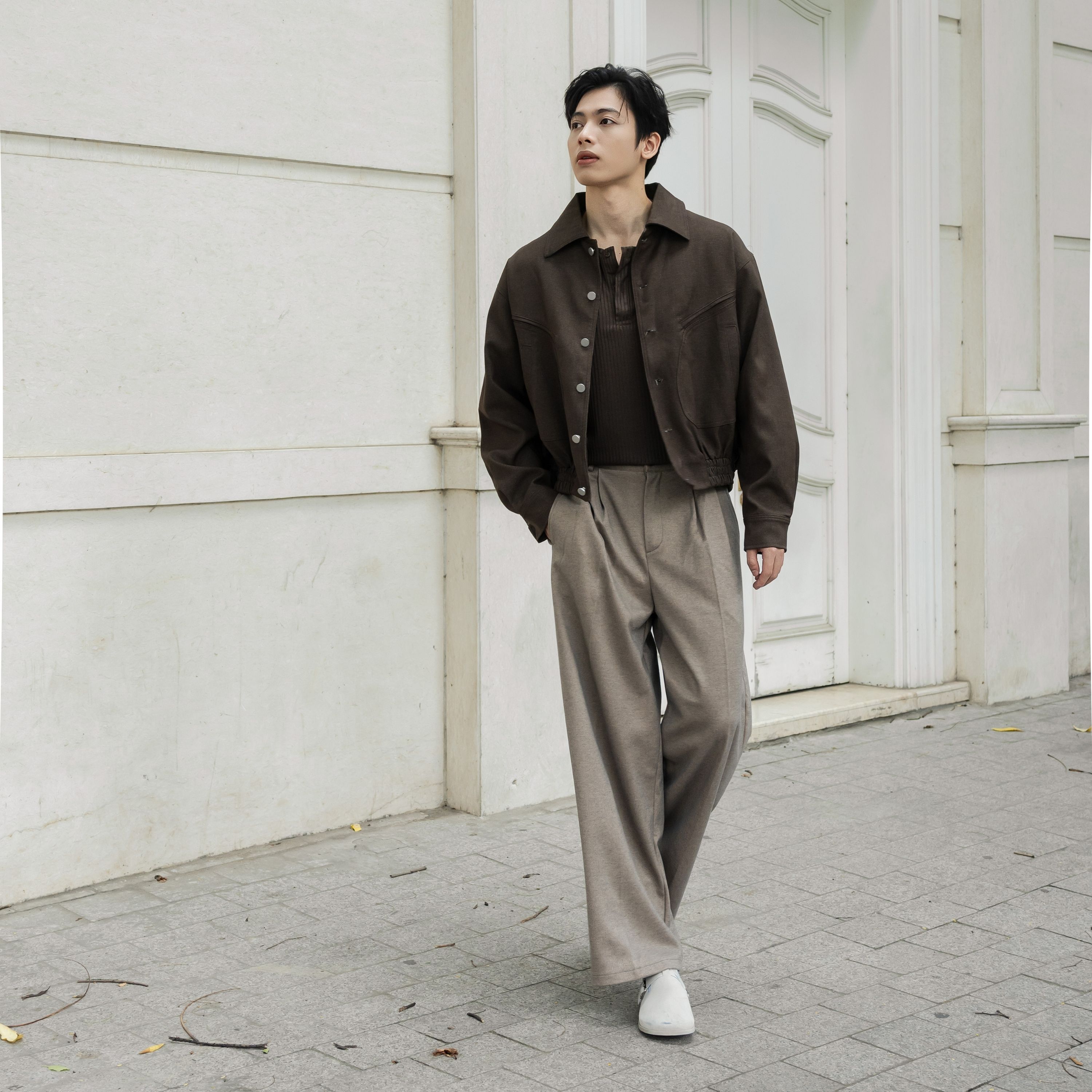 Set Áo Khoác Khaki + Quần Dạ Nâu